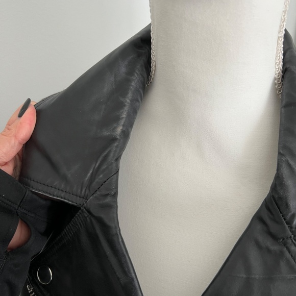Barneys Black Leather Cropped Biker Jacket Peplum Large - Picture 6 of 10